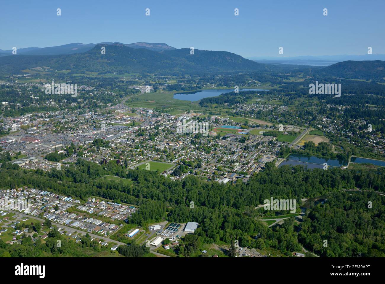 Photo aérienne de la région de Boys Road, Duncan, île de Vancouver, Colombie-Britannique, Canada. Banque D'Images