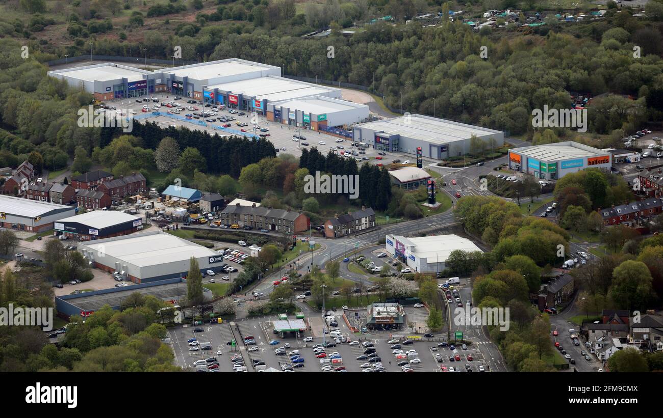Vue aérienne de Barnsley Peel Retail Park, du centre commercial, de Barnsley Banque D'Images