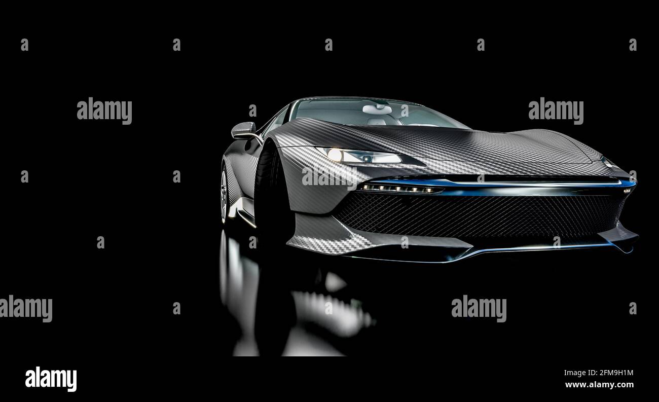voiture de sport en fibre de carbone noire. concept de sport et de luxe. rendu 3d. Banque D'Images