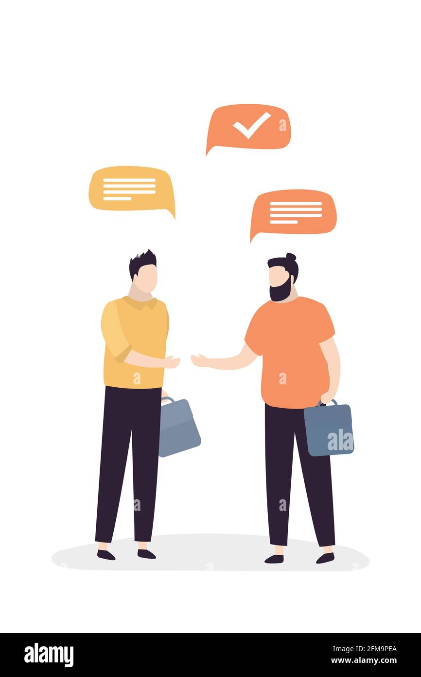 Deux hommes d'affaires parlent. Dialogue entre les professionnels. Personnages masculins séduisant isolés sur fond blanc. Illustration vectorielle tendance Illustration de Vecteur