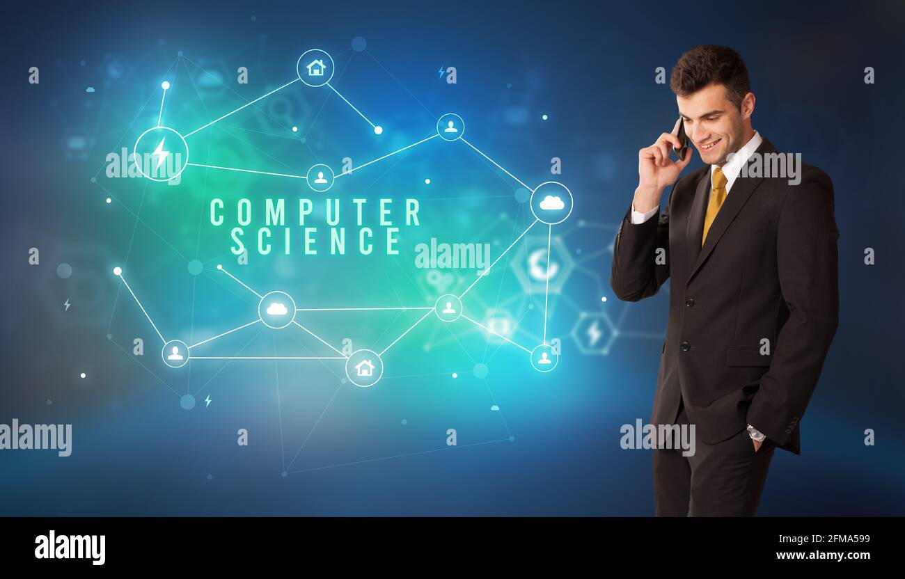 Homme d'affaires pensant au concept de technologie Banque D'Images
