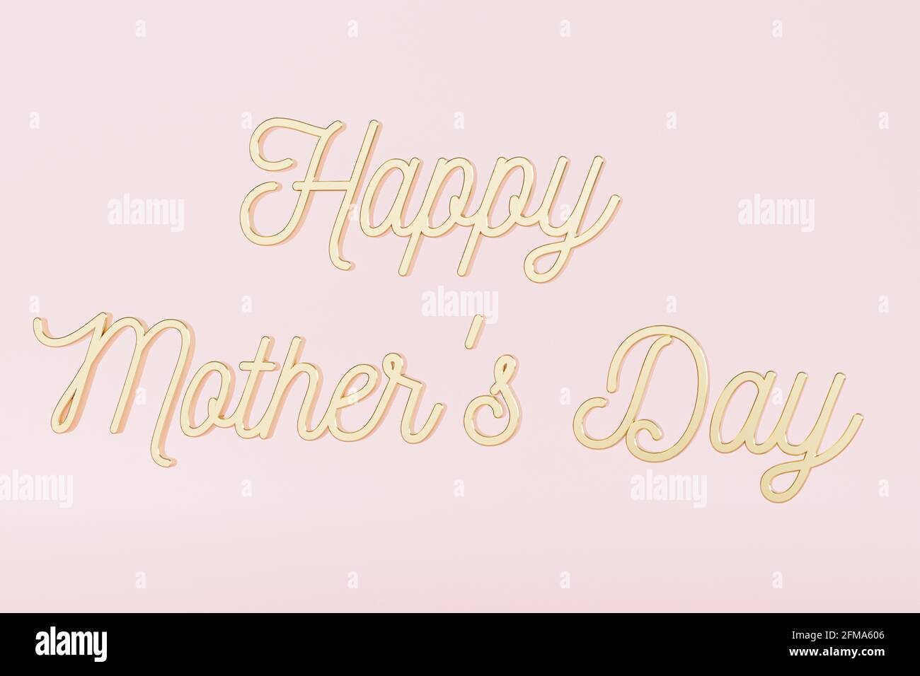 Carte de vœux de fête des mères, texte doré ou calligraphie sur fond rose, illustration de rendu 3d Banque D'Images