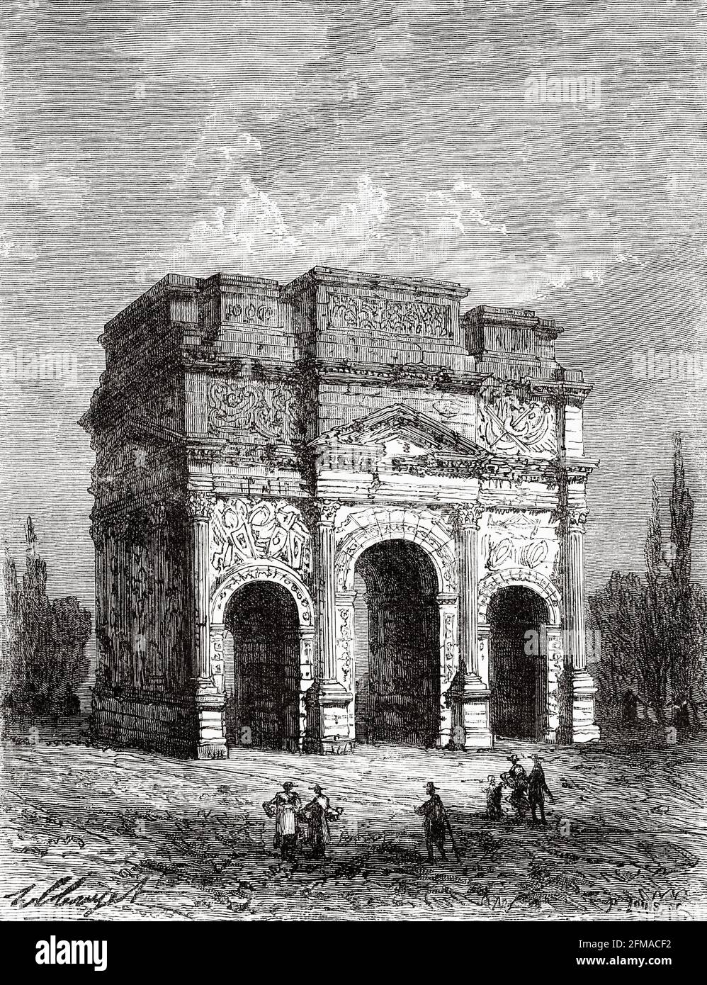 Arc romain Triumphal d'Orange, Provence-Alpes-Côte d'Azur, Vaucluse. France. Ancienne illustration gravée du XIXe siècle de l'Histoire de la Révolution française 1876 par Jules Michelet (1798-1874) Banque D'Images