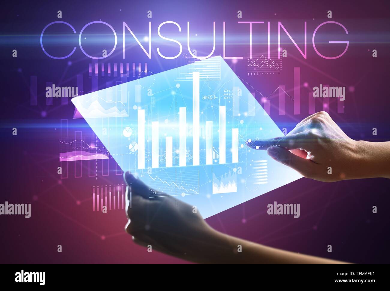 Main tenant futuriste, concept d'affaires Banque D'Images
