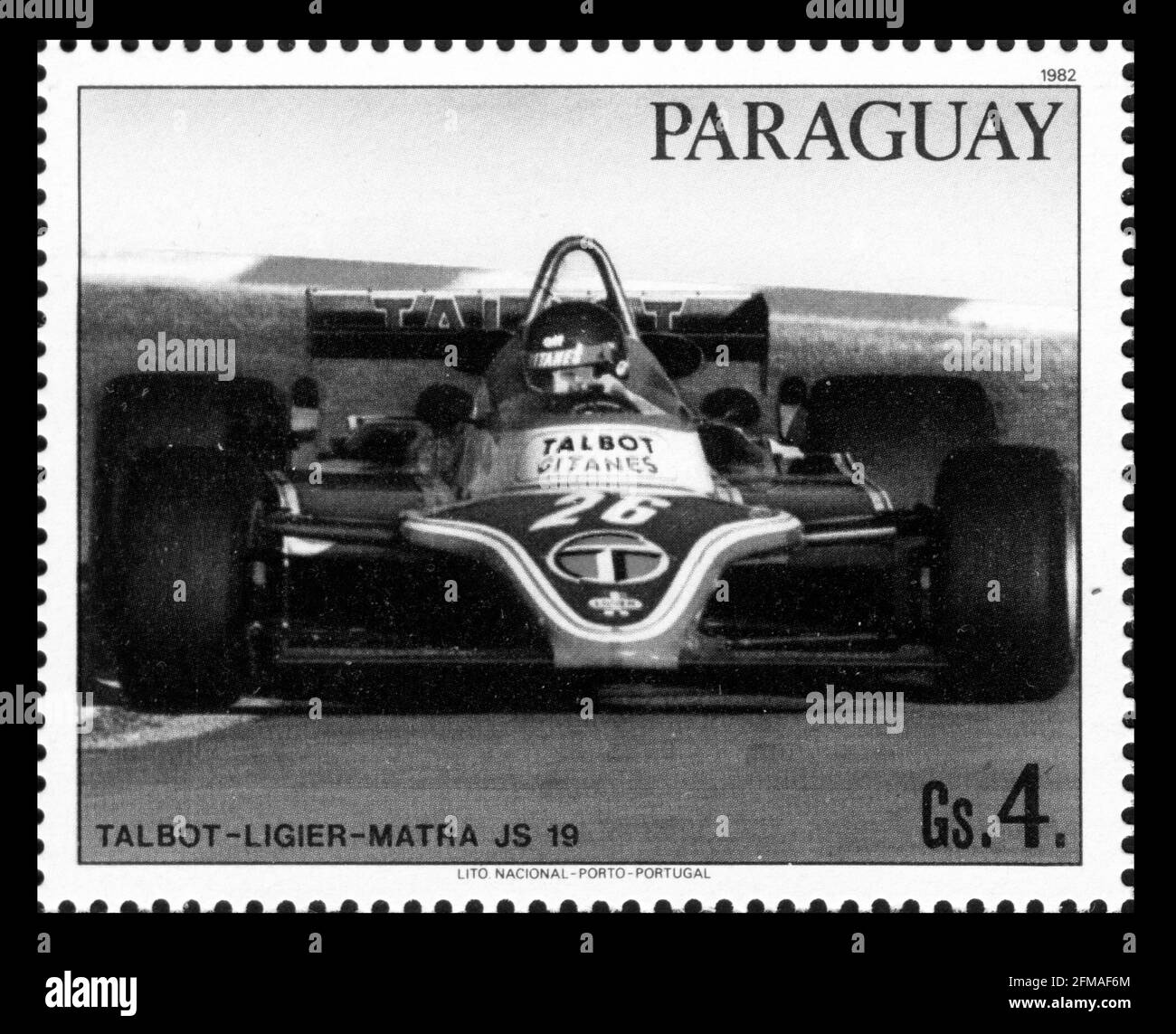 Imprimé timbres au Paraguay, voitures de course Banque D'Images