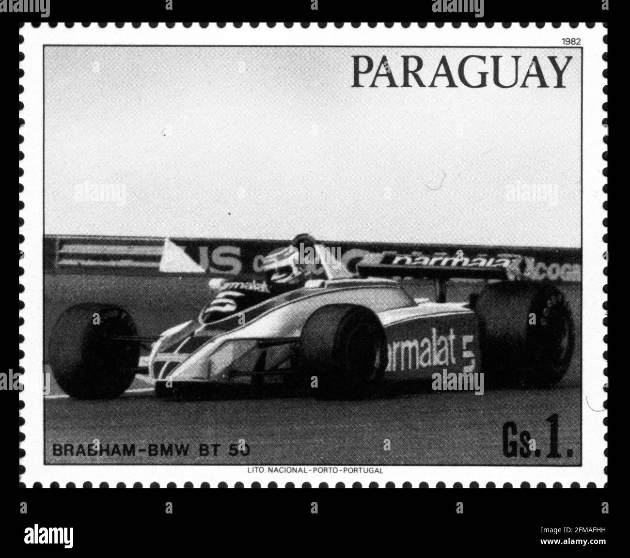 Imprimé timbres au Paraguay, voitures de course Banque D'Images