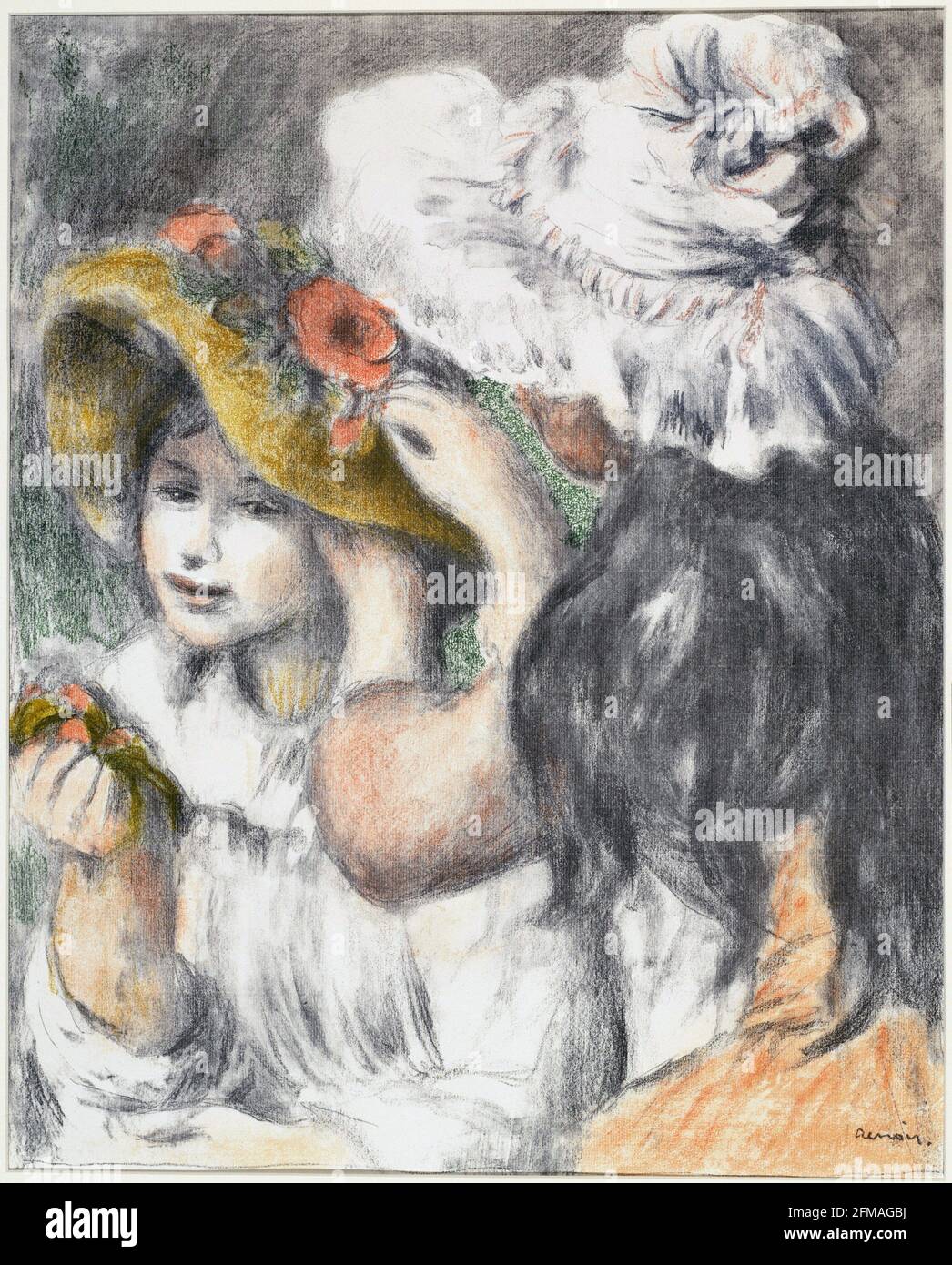 Pierre-Auguste Renoir. (Français, 1841-1919). Le Chapeau échinglé (épingler le chapeau). 1897. Lithographie, composition. Banque D'Images
