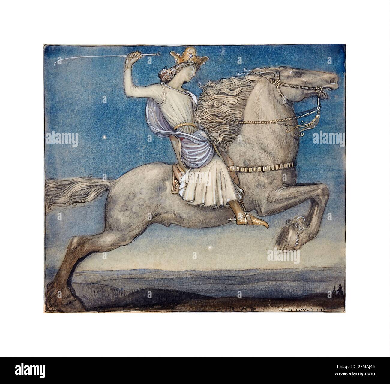 “UN prince est arrivé” Aquarelle de John Bauer – l’art populaire suédois John Bauer (1882-1918). Banque D'Images