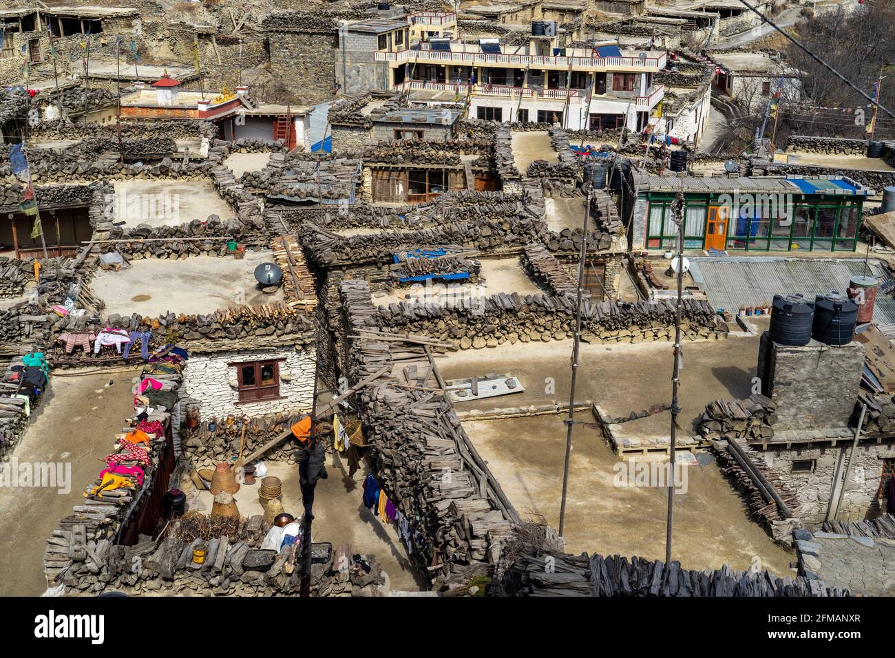 Au-dessus des toits de Marpha, Mustang, Népal Banque D'Images
