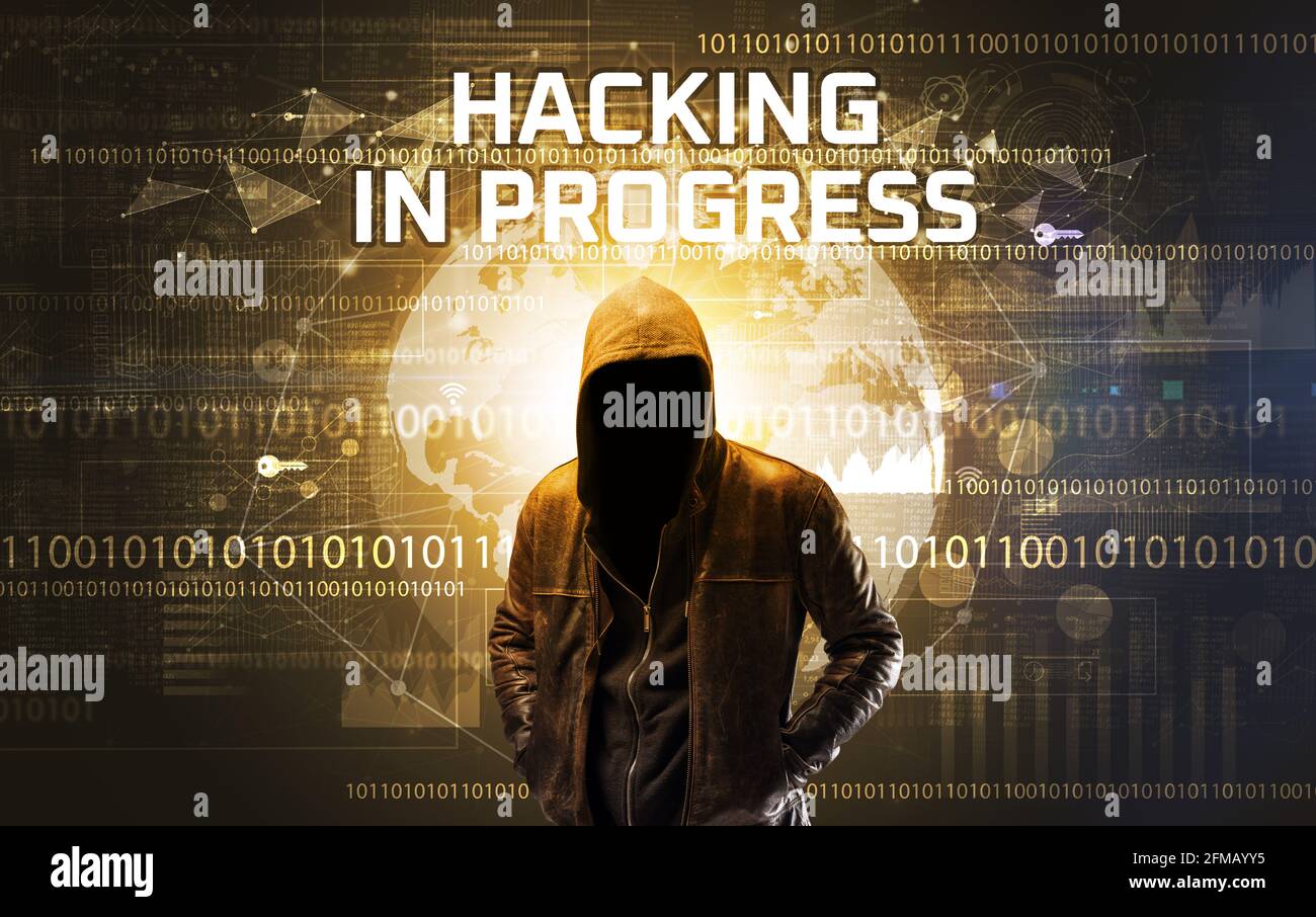 Hacker sans visage au travail, concept de sécurité Banque D'Images