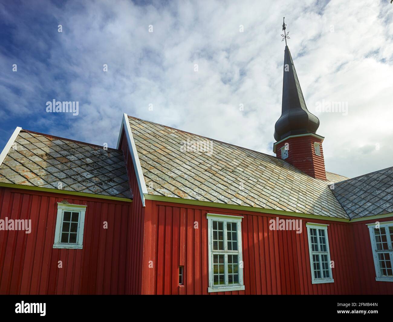 Église Flakstad, Flakstadoye, Lofoten, Nordland, Norvège Banque D'Images
