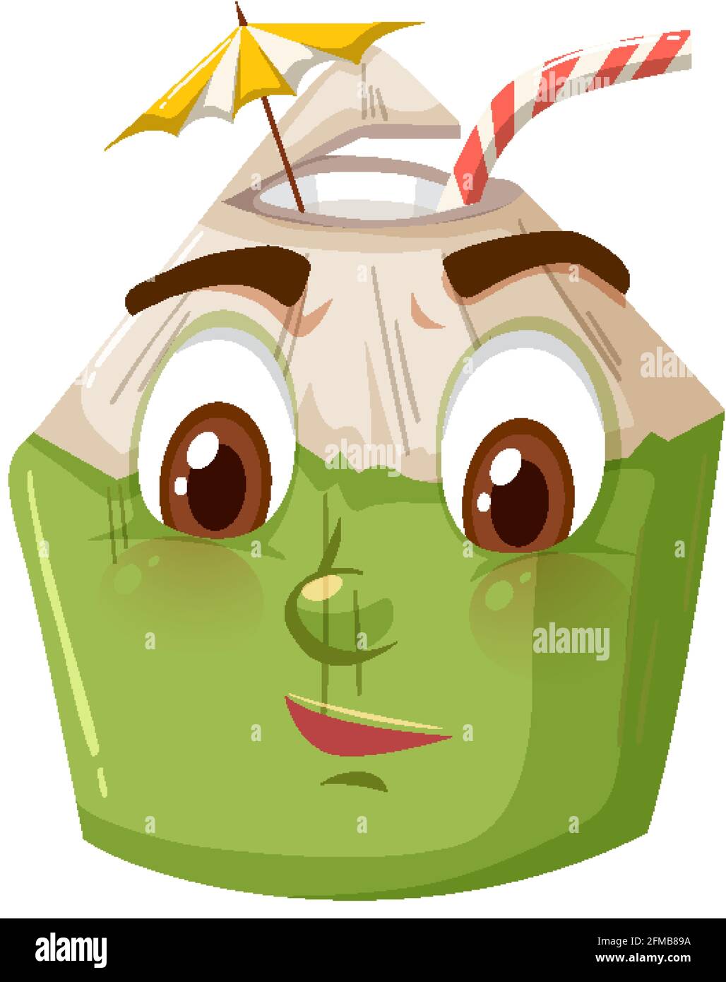 Joli personnage de dessin animé de noix de coco avec expression de visage confuse sur blanc illustration d'arrière-plan Illustration de Vecteur