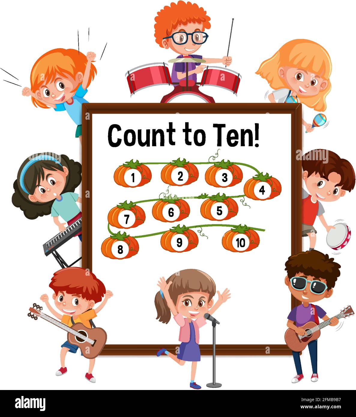 Comptez jusqu'à dix tableaux de numéros avec beaucoup de personnages de dessin animé d'enfants illustration Illustration de Vecteur