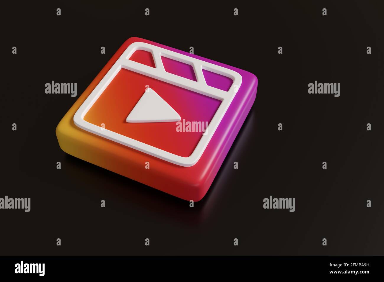 Logo Instagram rouleaux sur fond noir. illustration 3d. Banque D'Images