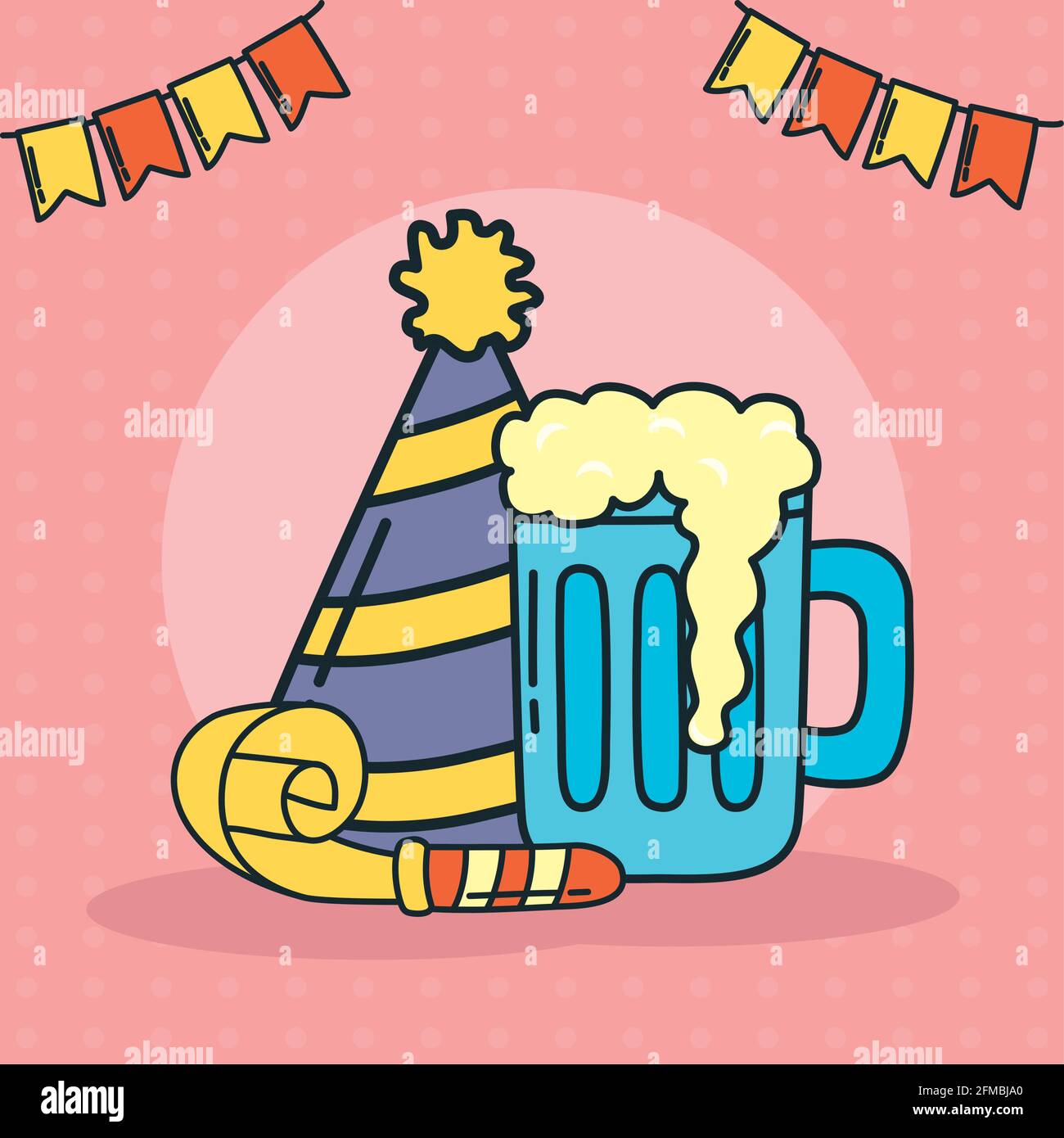 Joyeux Anniversaire Chapeau Biere Et Sifflet Image Vectorielle Stock Alamy