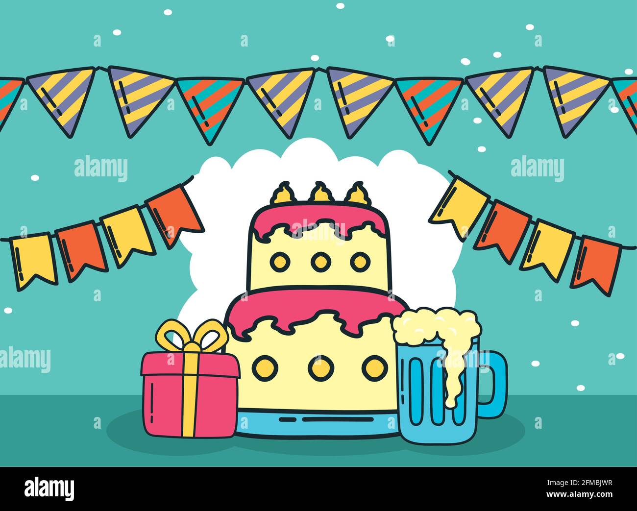 Gateau D Anniversaire Joyeux Cadeau Et Biere Image Vectorielle Stock Alamy