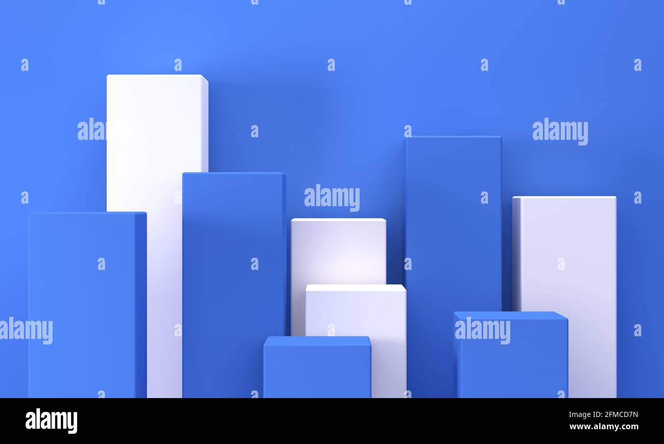 Arrière-plan bleu abstrait avec des rectangles blancs podiums pour cosmétiques. rendu 3d Banque D'Images