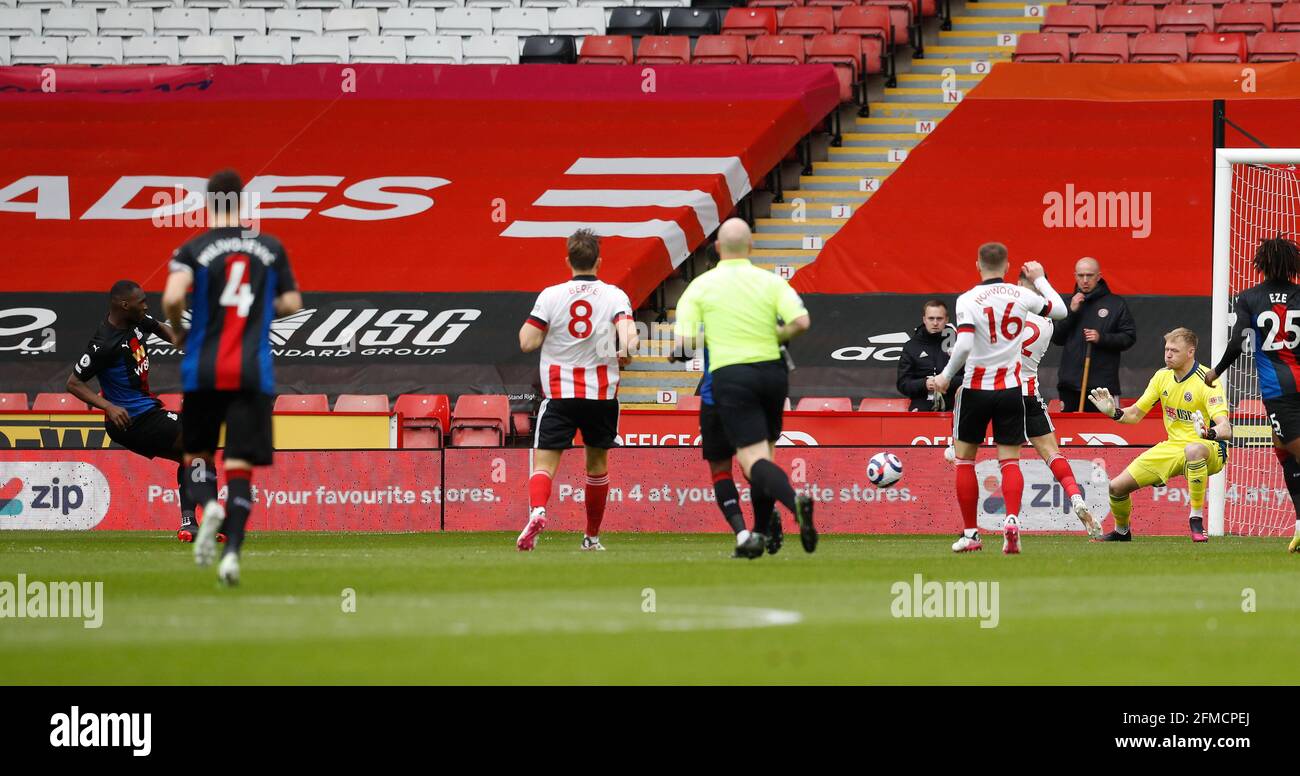 Sheffield, Royaume-Uni. 8 mai 2021. Christian Benteke de Crystal Palace marquant le match de la Premier League à Bramall Lane, Sheffield. Le crédit photo doit être lu : Darren Staples / Sportimage Banque D'Images