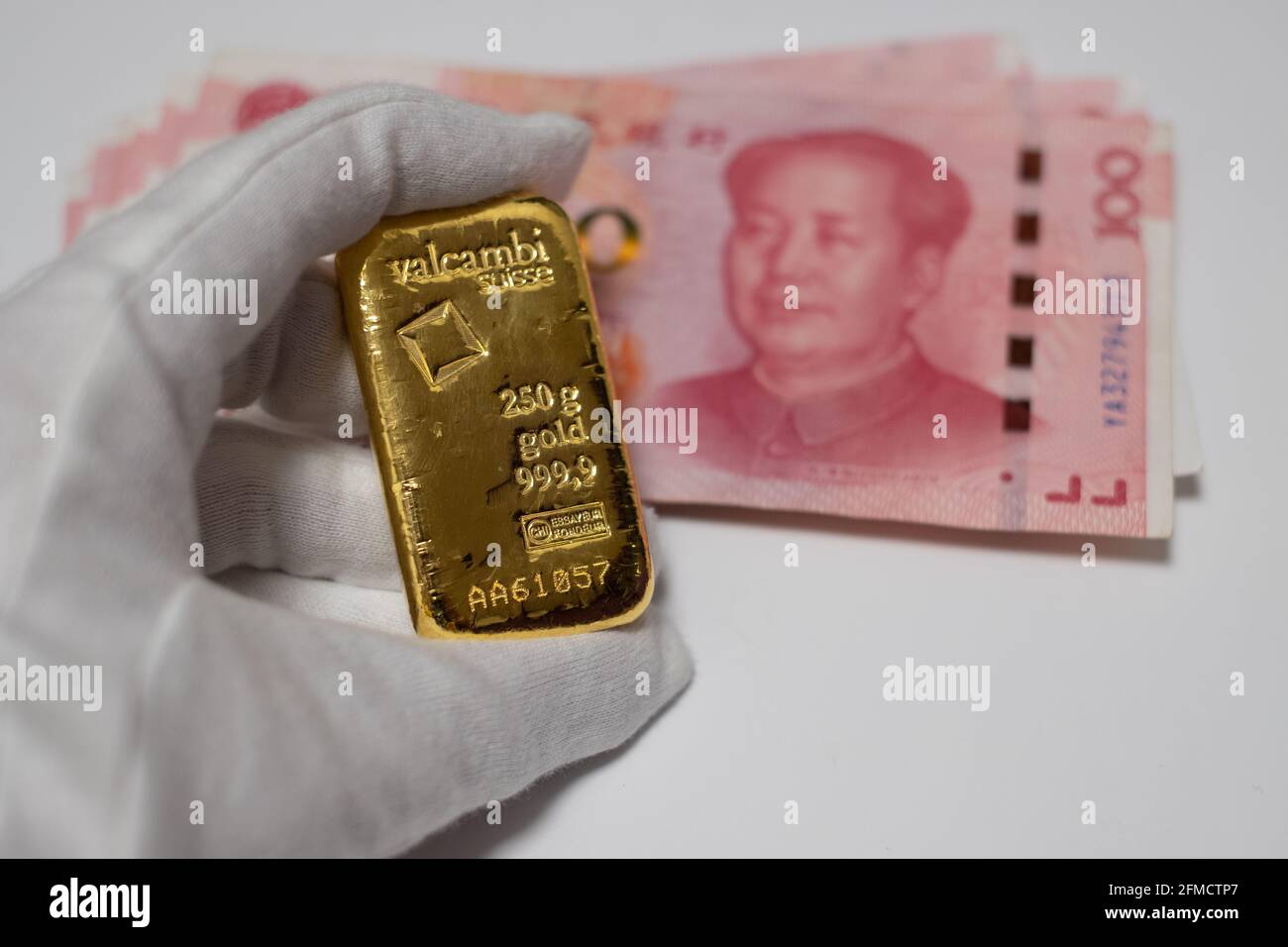 Yuan chinois soutenu par l'or. Système financier de la Chine. Banque D'Images
