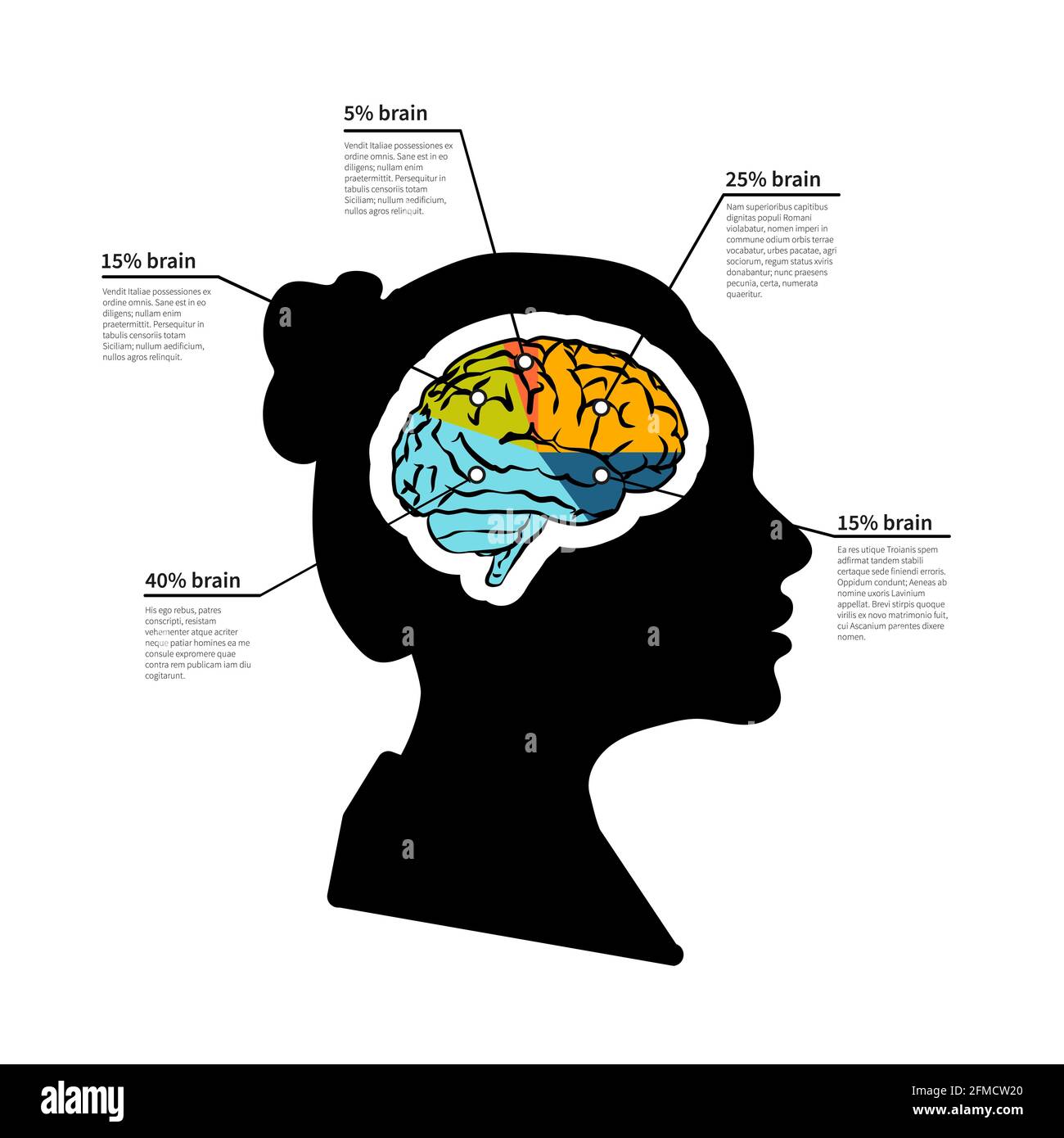 Potentiel cérébral des femmes, infographie détaillée et lumineuse avec texte placé sur blanc Illustration de Vecteur