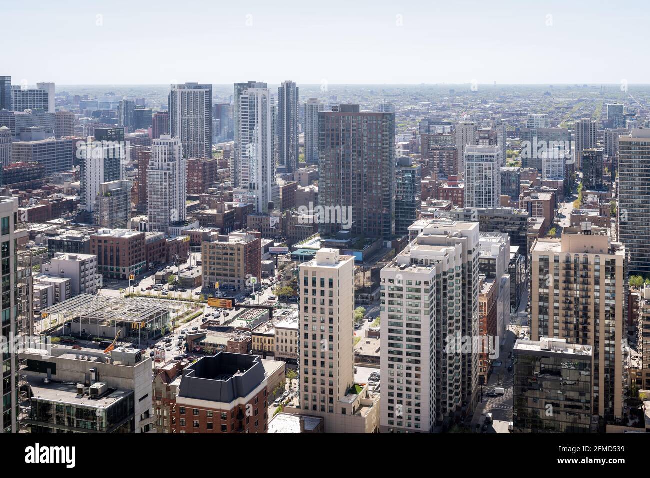 Vue aérienne des bâtiments dans le quartier de River North Banque D'Images