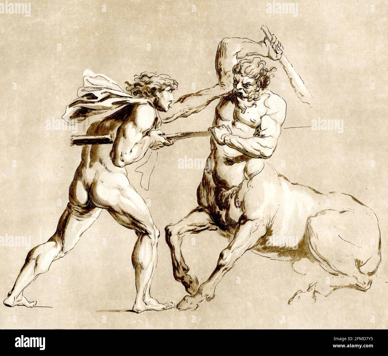 Minotaur. Imprimé intitulé 'Theseus et le Minotaur' par Richard Earlom après une œuvre originale de Giovanni Battista Cipriani, gravure en aquatinte, 1789 Banque D'Images
