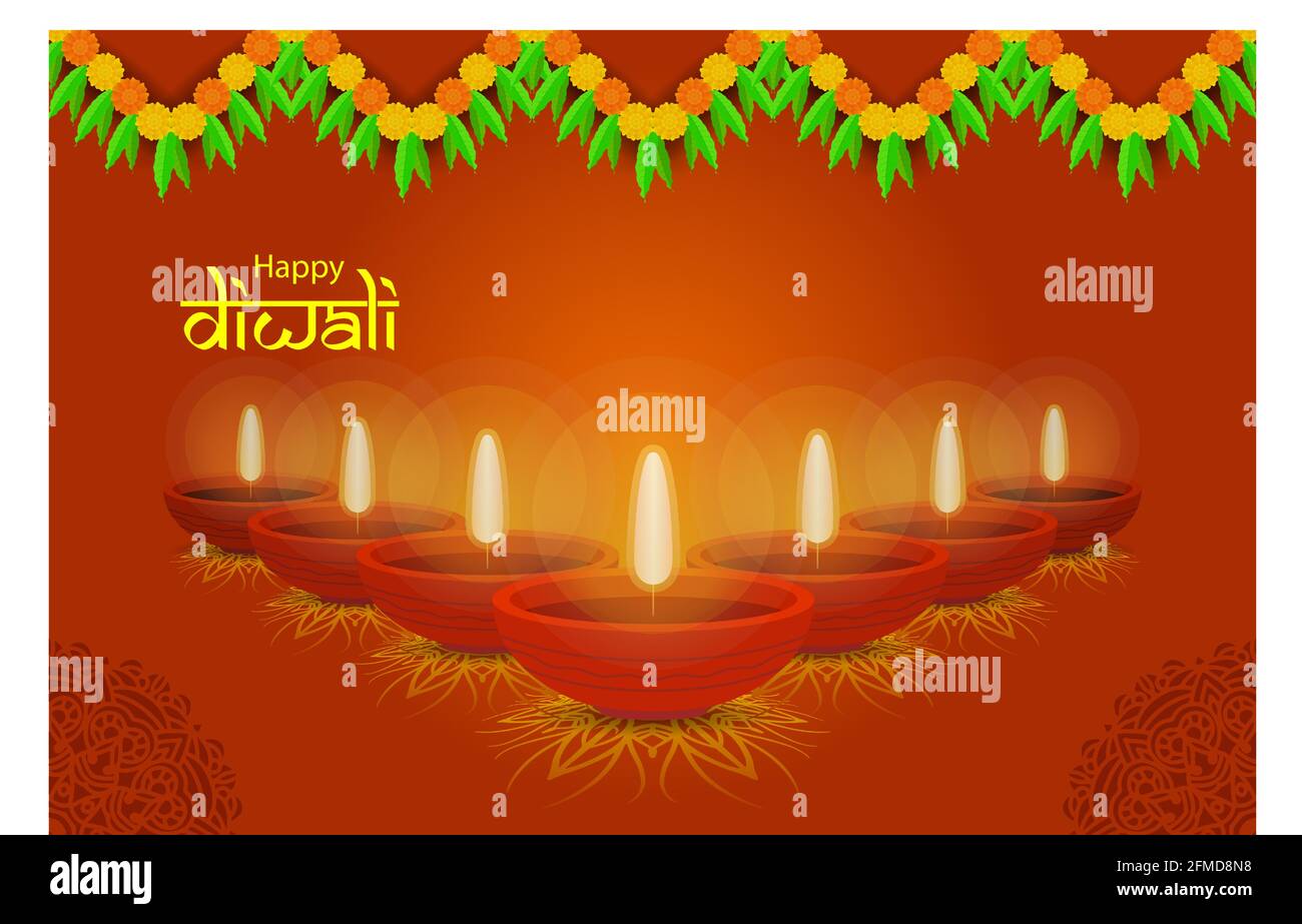 Happy Diwali festival mise en page avec lampes diya traditionnelles. Magnifique arrière-plan avec éléments décoratifs indiens. Illustration de Vecteur