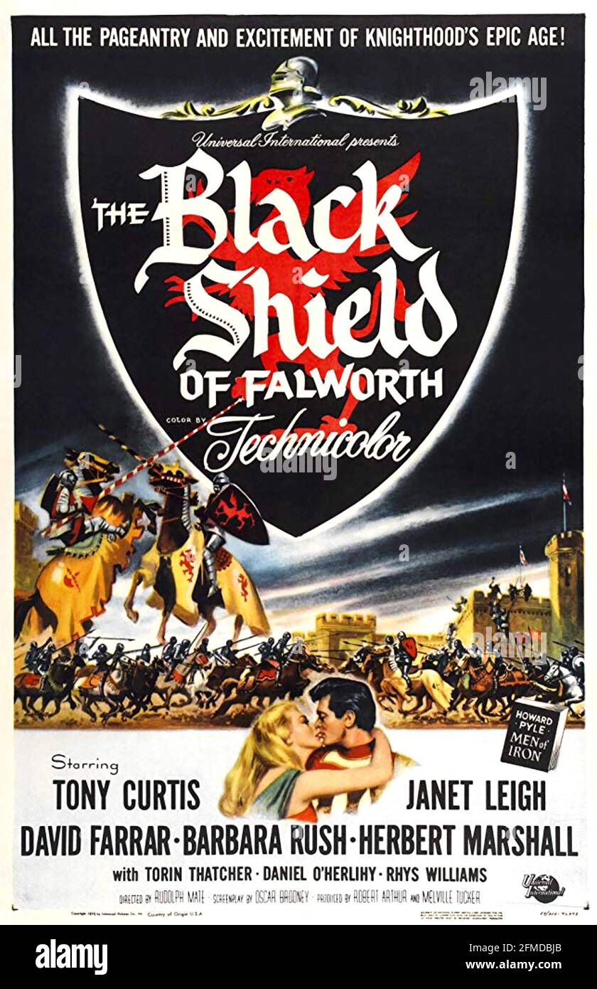 LE BOUCLIER NOIR DE FALWORTH 1954 Universal Pictures film avec Janet Leigh et Tony Curtis. Affiche de Reynold Borwn Banque D'Images