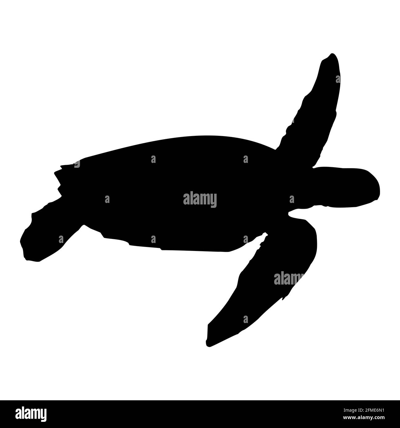 Silhouette isolée noire d'une tortue de mer sur fond blanc. Vue latérale. Vecteur de stock Clipart EPS 10. Chelonia, Eretmochelys, Natator Illustration de Vecteur