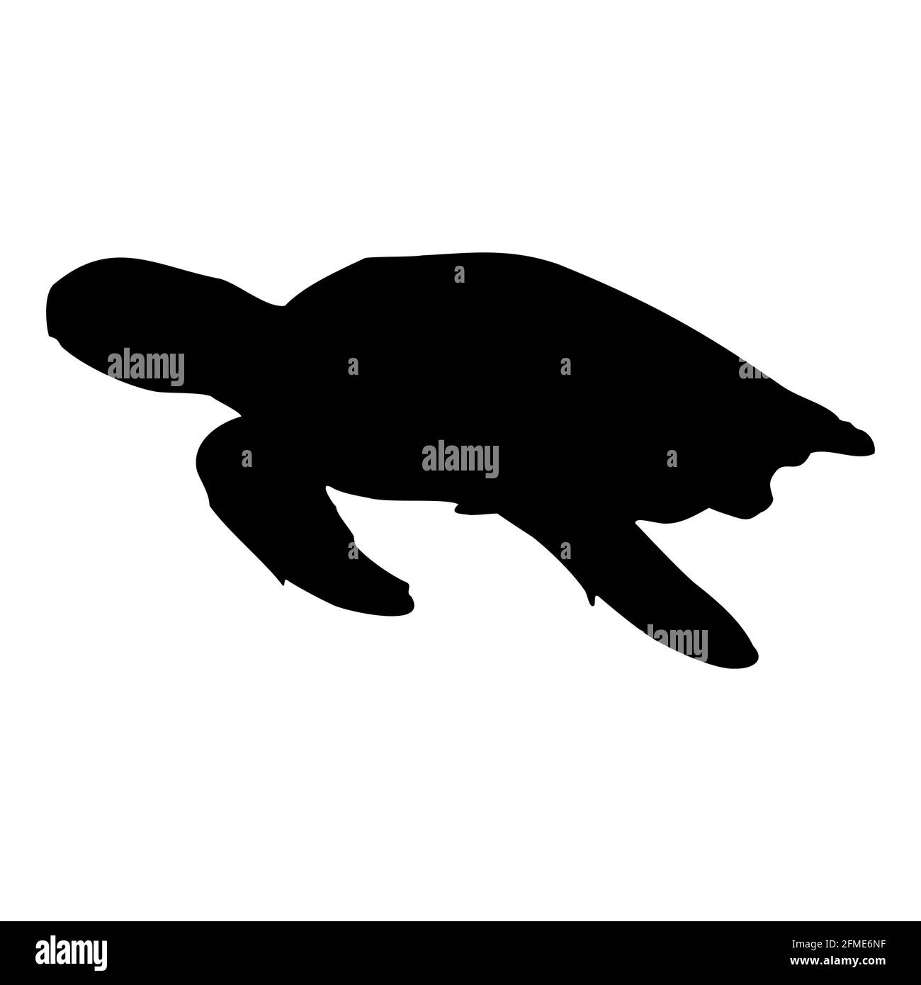 Silhouette isolée noire d'une tortue de mer sur fond blanc. Vue latérale. Vecteur de stock Clipart EPS 10. Chelonia, Eretmochelys, Natator Illustration de Vecteur