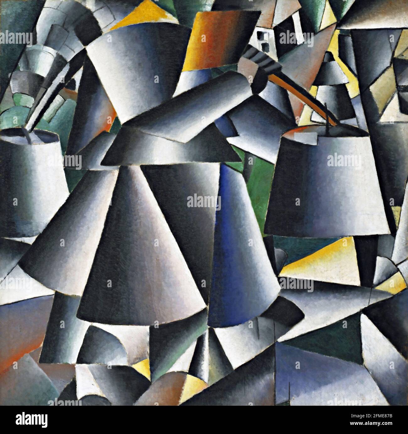 Kazimir Malevich. (Russe, né en Ukraine. 1878-1935). Femme avec seaux: Arrangement dynamique. 1912-13 (au verso 1912). Huile sur toile. Banque D'Images