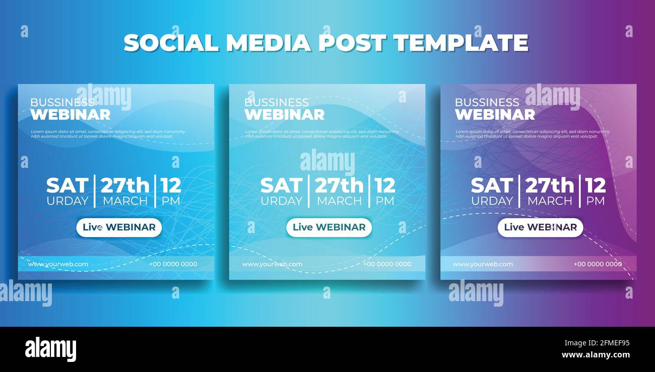 Ensemble de modèles de publication sur les médias sociaux. Bannière de webinaire d'affaires avec design bleu. Bon modèle pour la conception de publicité en ligne. Illustration de Vecteur