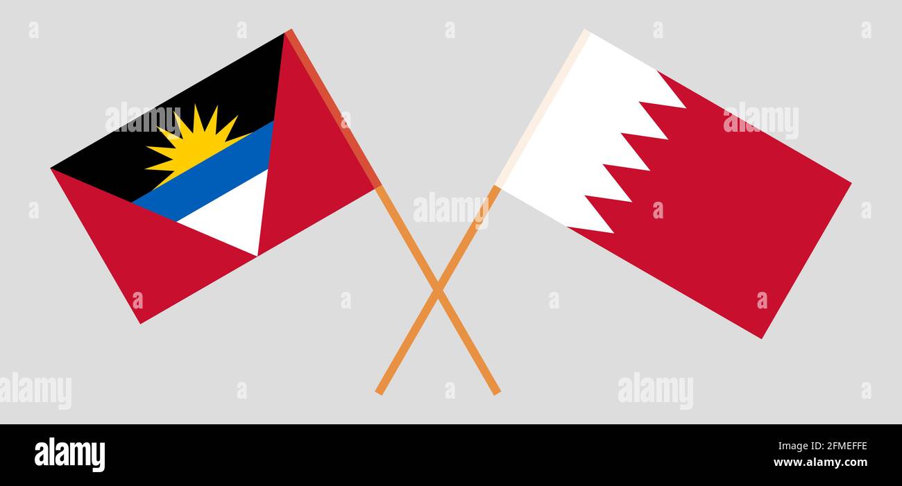 Drapeaux croisés d'Antigua-et-Barbuda et de Bahreïn. Couleurs officielles. Proportion correcte. Illustration vectorielle Illustration de Vecteur