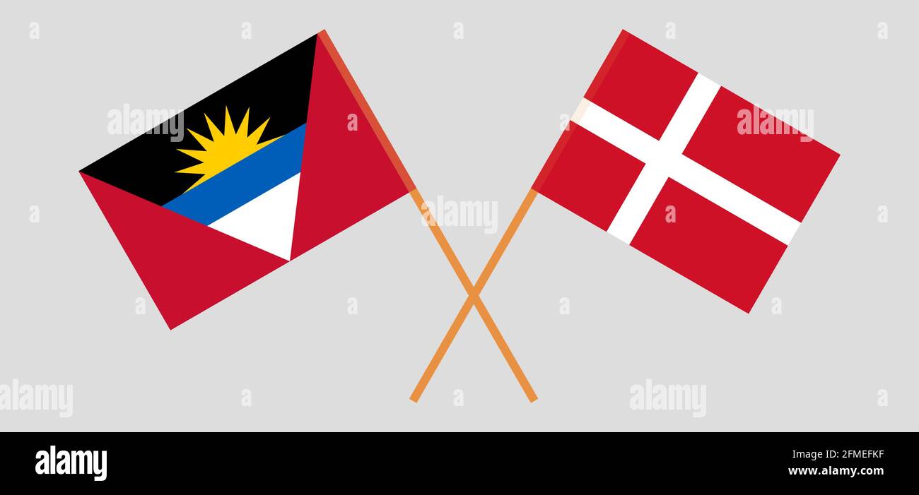 Drapeaux croisés du Danemark et d'Antigua-et-Barbuda. Couleurs officielles. Proportion correcte. Illustration vectorielle Illustration de Vecteur