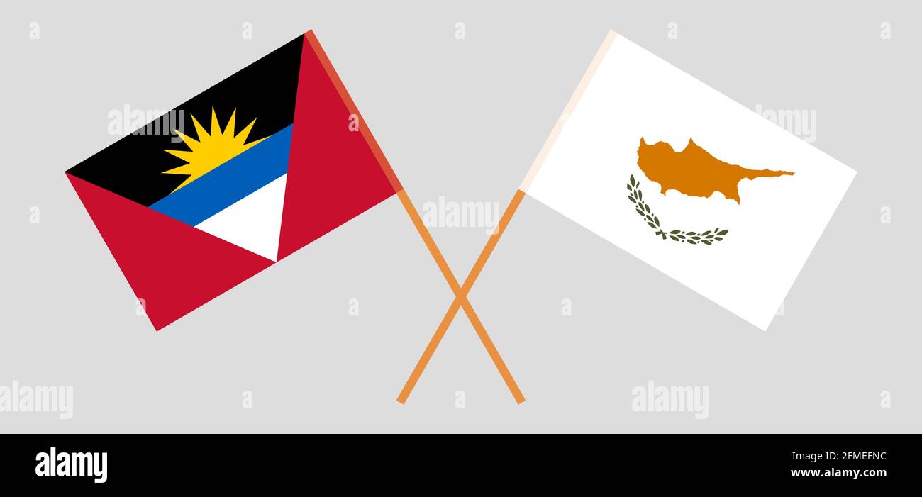 Drapeaux croisés d'Antigua-et-Barbuda et de Chypre. Couleurs officielles. Proportion correcte. Illustration vectorielle Illustration de Vecteur