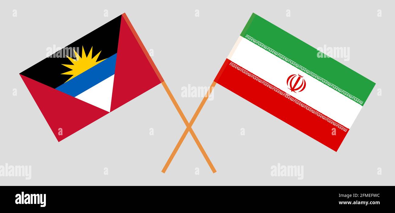 Drapeaux croisés de l'Iran et d'Antigua-et-Barbuda. Couleurs officielles. Proportion correcte. Illustration vectorielle Illustration de Vecteur