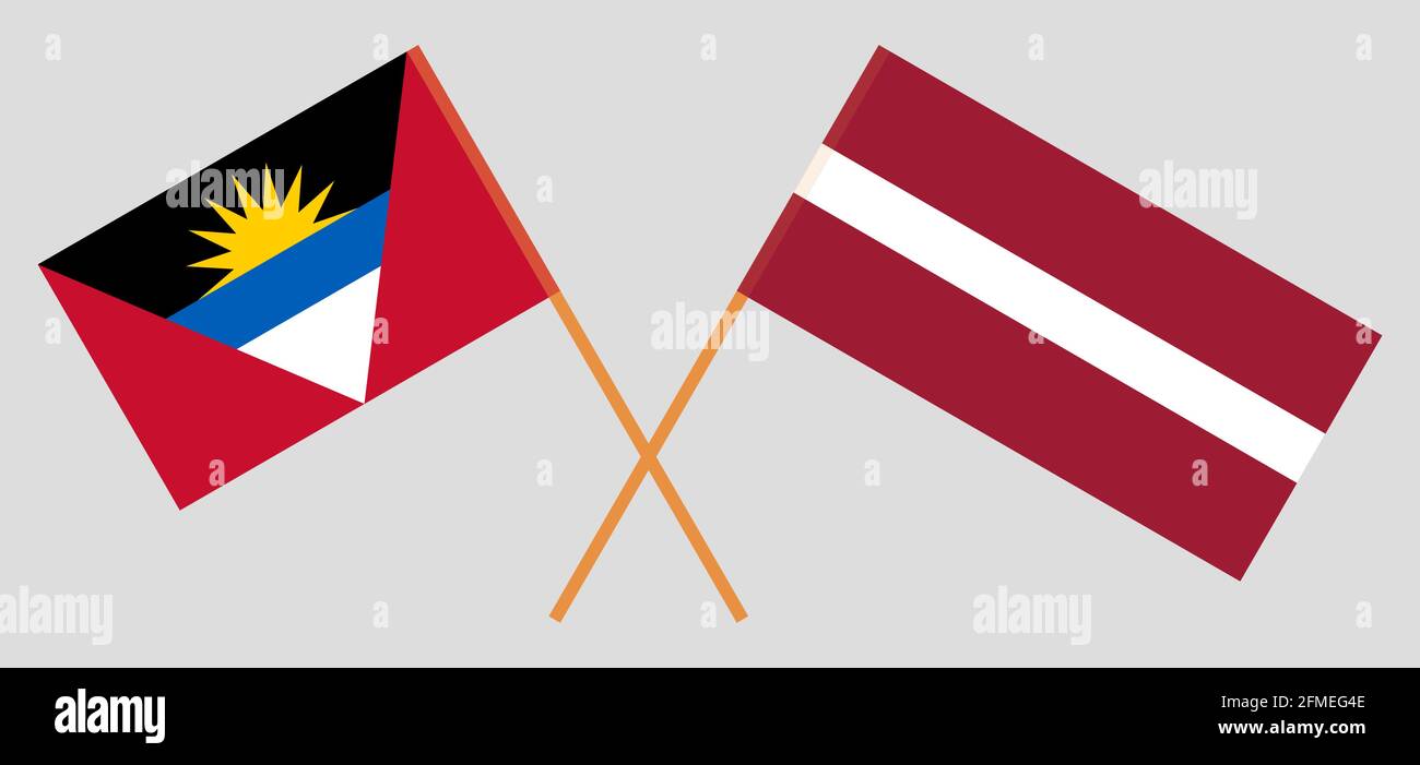 Drapeaux croisés d'Antigua-et-Barbuda et de Lettonie. Couleurs officielles. Proportion correcte. Illustration vectorielle Illustration de Vecteur