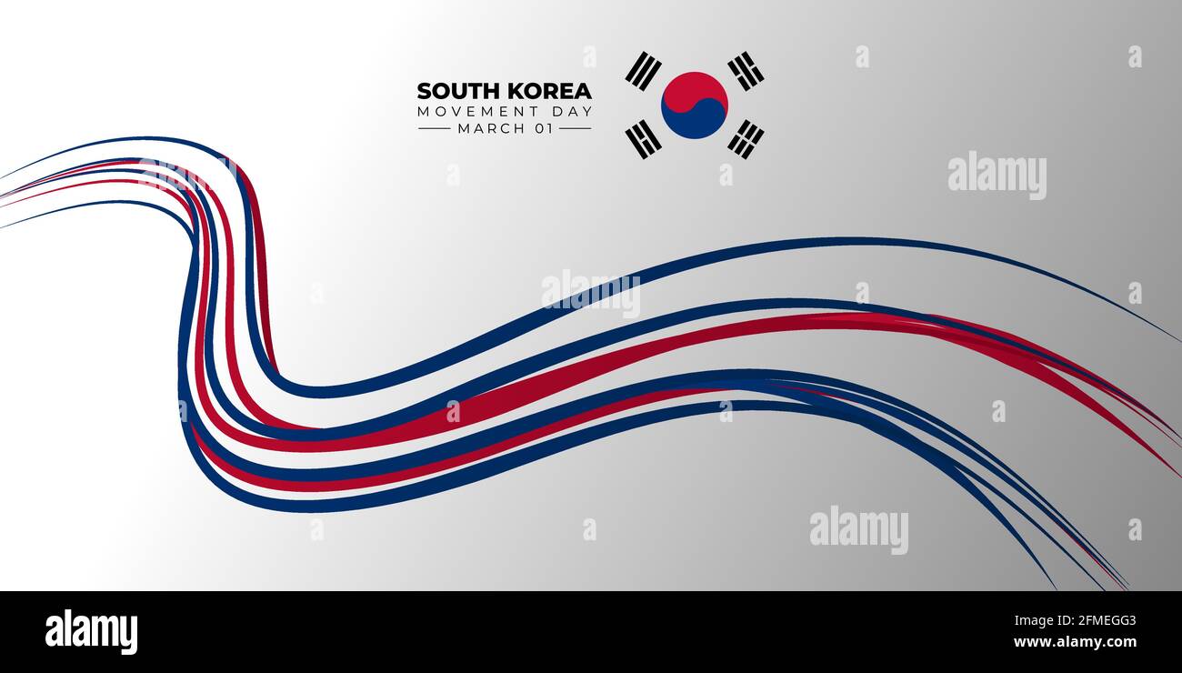 Jour du mouvement pour l'indépendance de la Corée du Sud. Bannière volante rouge et bleue. Bon modèle pour la conception de la journée nationale sud-coréenne. Illustration de Vecteur