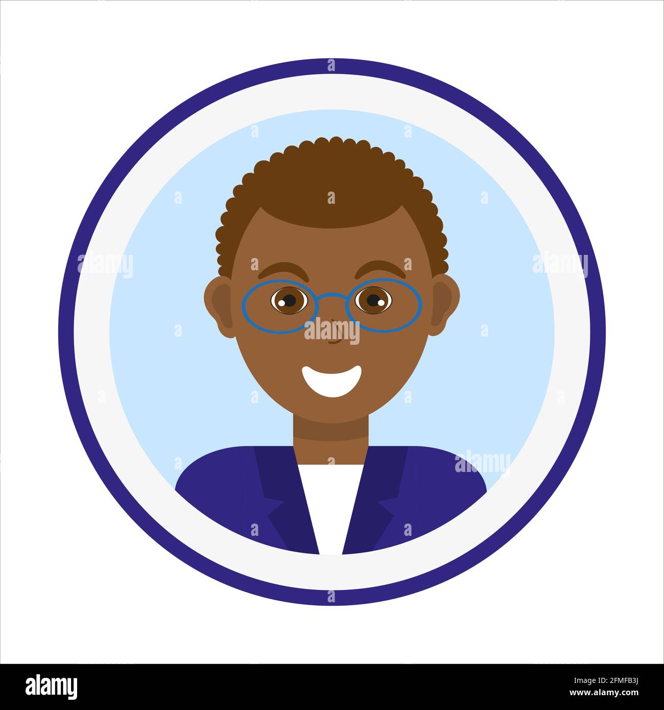 Avatar masculin. Visage de type souriant avec des lunettes. Illustration de Vecteur