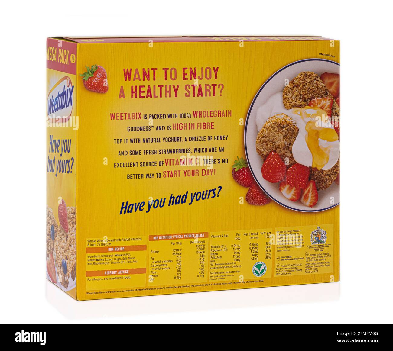 MEGA Pack de 72 céréales Weetabix petit déjeuner sur fond blanc. Banque D'Images