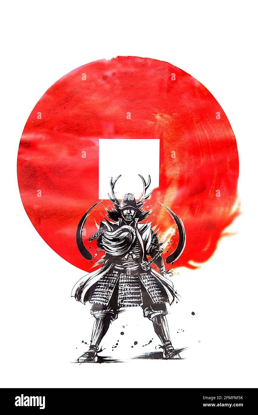 OSAKA, JAPON - 9 OCTOBRE 2016 : dessin du château d'Osaka samouraï. Le château d'Osaka est l'un des monuments les plus célèbres du Japon. Banque D'Images