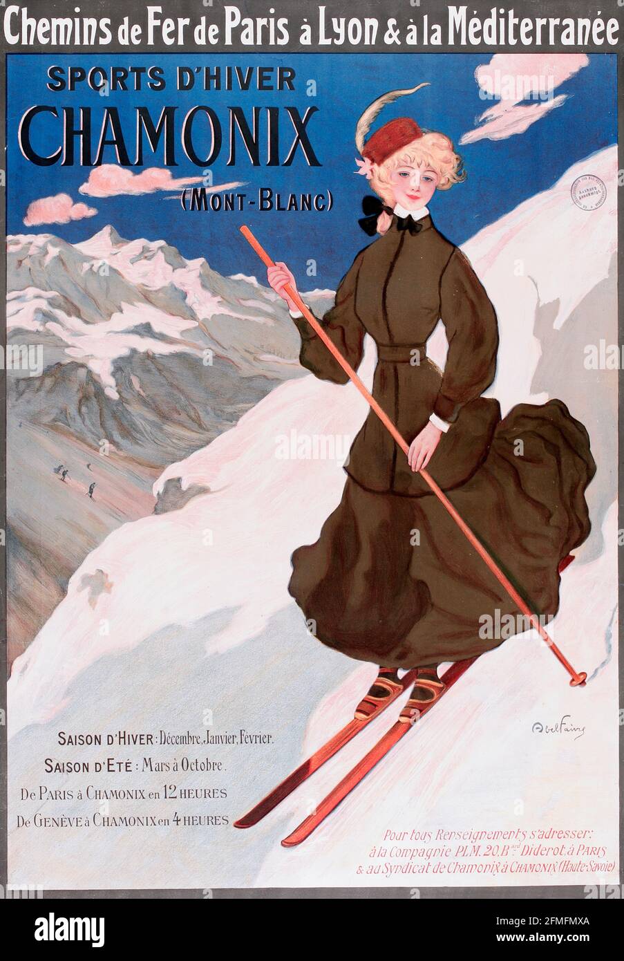 Sports d'hiver. Chamonix (Mont-blanc) 1905 par Jules Abel Faivre (1867-1945) affiche Belle époque. Banque D'Images