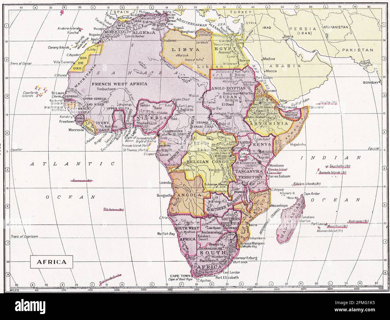 Carte vintage de l'Afrique des années 1930. Banque D'Images Carte vintage de l'Afrique des années 1930. Banque D'Images