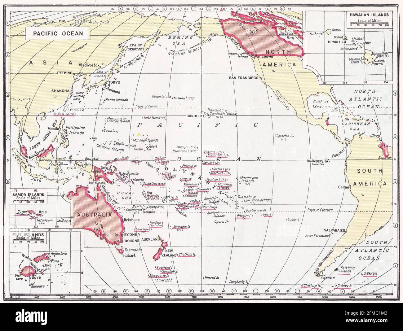 Carte ancienne de l'océan Pacifique des années 1930 Banque D'Images