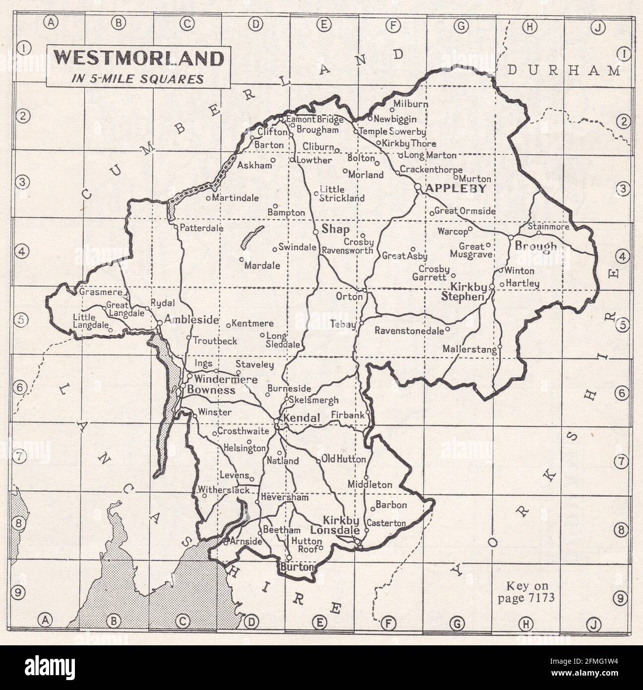 Carte ancienne de Westmorland, Royaume-Uni des années 1930 Banque D'Images