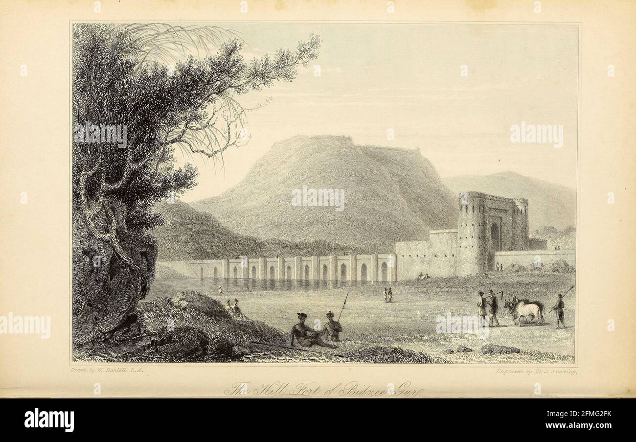 Hill fort à Bidzee Gur du livre « The Oriental Annual, or, Scenes in India » du rév. Hobart Caunter publié par Edward Bull, Londres 1834 gravures de dessins de William Daniell Banque D'Images