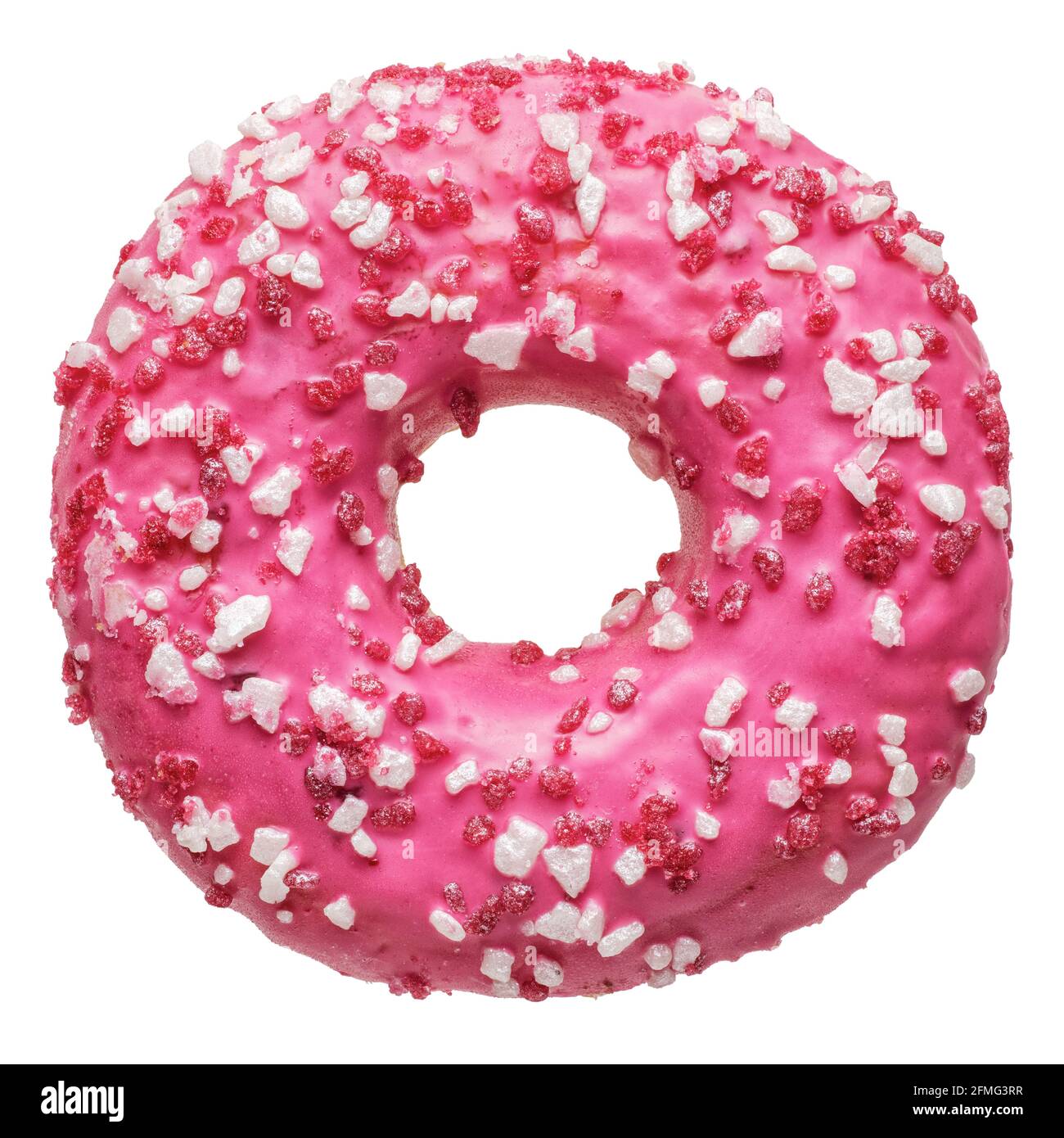 Objets isolés : un seul donut de fraise rose frais, sur fond blanc Banque D'Images
