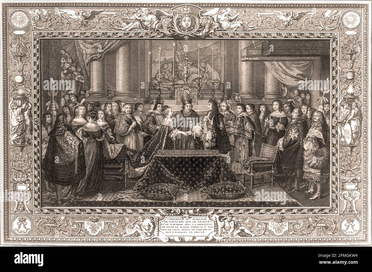 La célébration du mariage entre Louis XIV, roi de France, et Marie-Thérèse d'Autriche, fille de Philippe IV, roi d'Espagne, en 1660 Banque D'Images