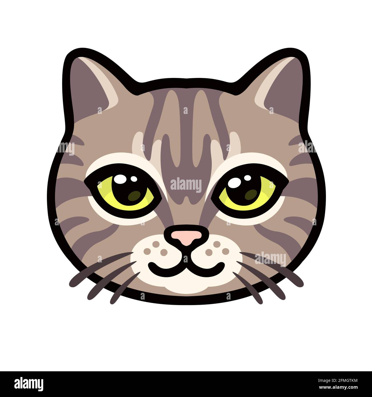 Dessin de face de chat avec dessin de dessin animé. Joli portrait de chaton à rayures, illustration de clip art vectoriel. Illustration de Vecteur