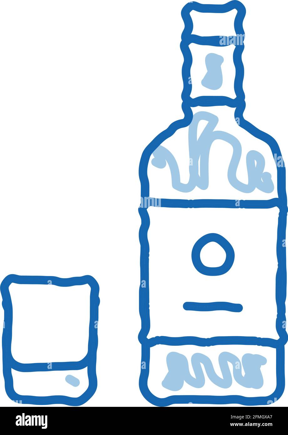 Bouteille de saké gobelet Doodle icône dessin à la main Illustration de Vecteur